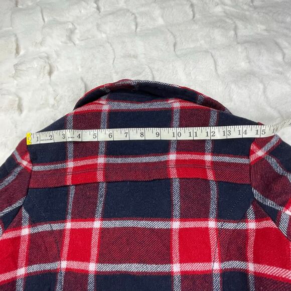 🔥American Eagle Wool Blend Plaided Red Blue Military Style Peacoat Jacket Sz M - Picture 16 of 16